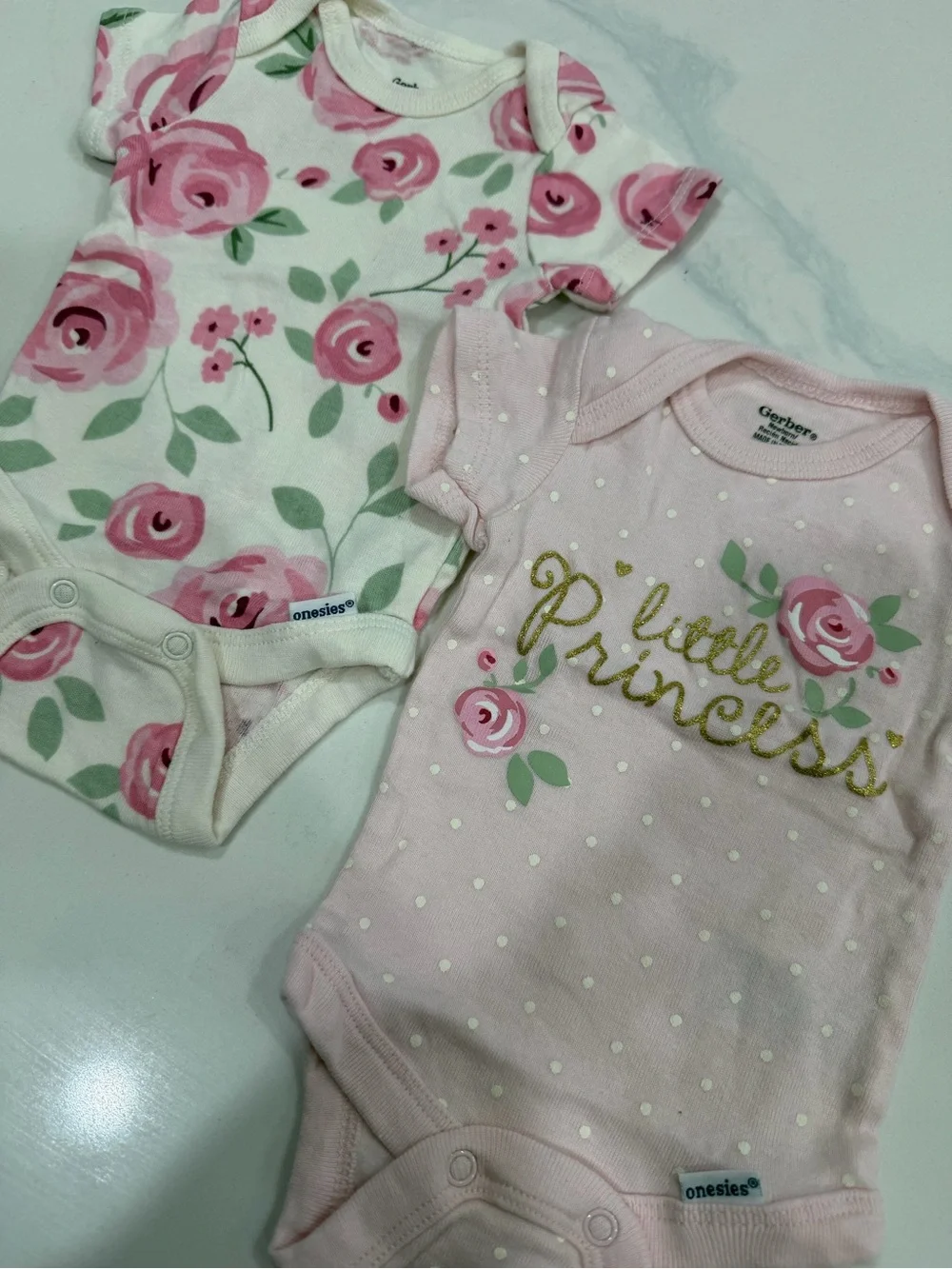 Gerber Pink and White Floral Baby Onesie Set